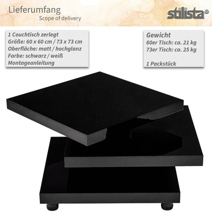 STILISTA Salontafel 60 x 60 cm Hoogglans Zwart