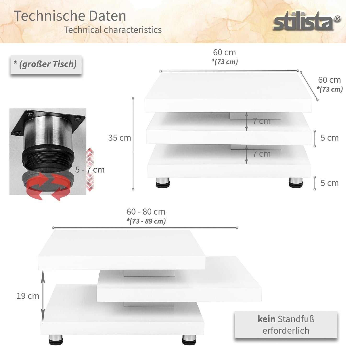 STILISTA Salontafel 60 x 60 cm Hoogglans Zwart