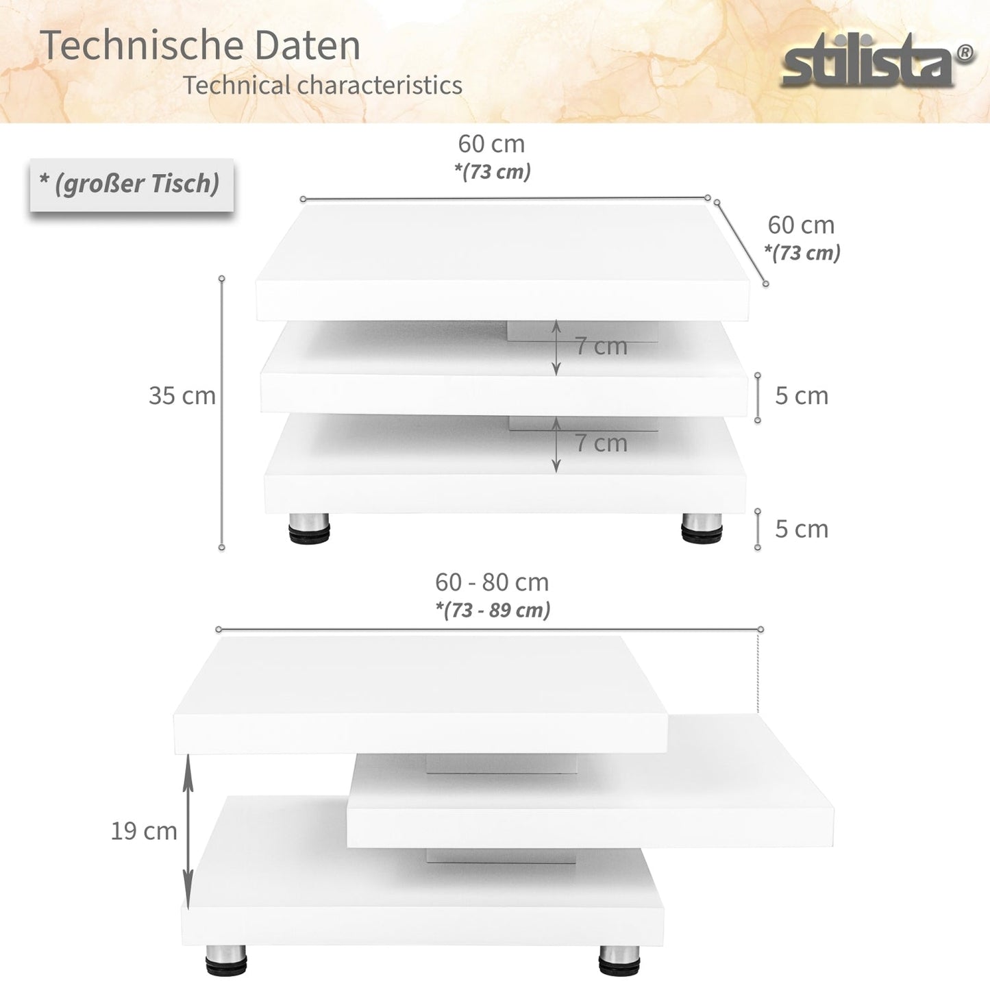 STILISTA Salontafel 73 x 73 cm Hoogglans Zwart