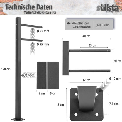 STILISTA Staande Brievenbus Madrid Antraciet