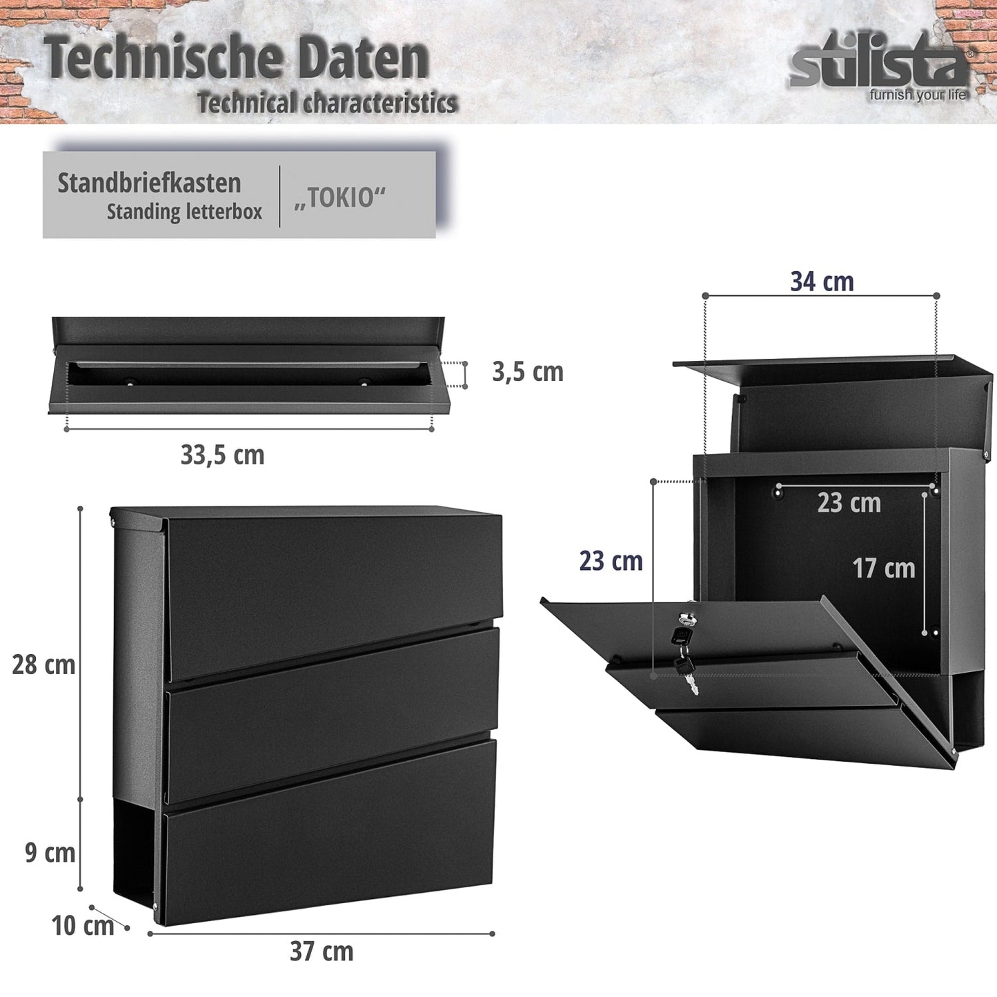 STILISTA Staande brievenbus Tokyo Antraciet