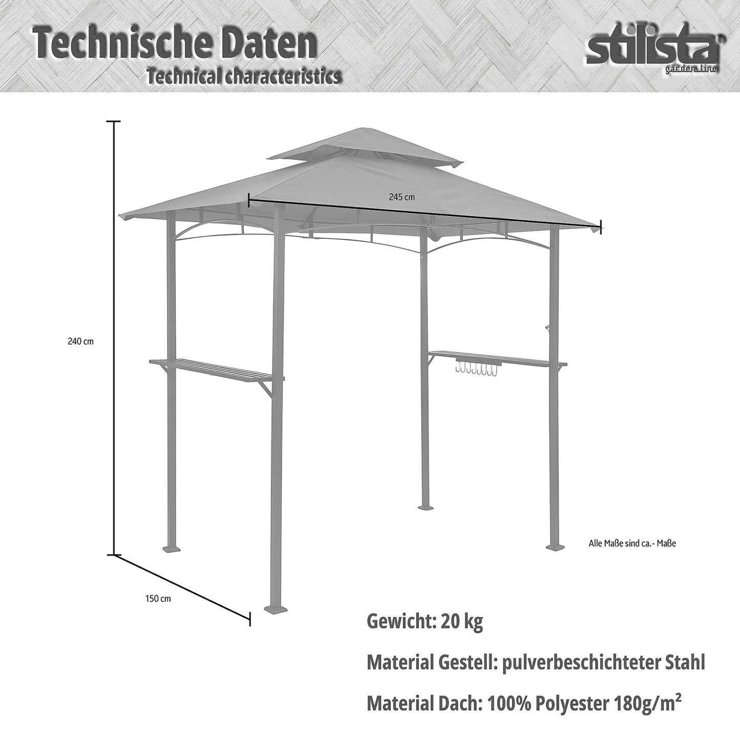 STILISTA BBQ Paviljoen 240 x 150 x 245 cm Antraciet