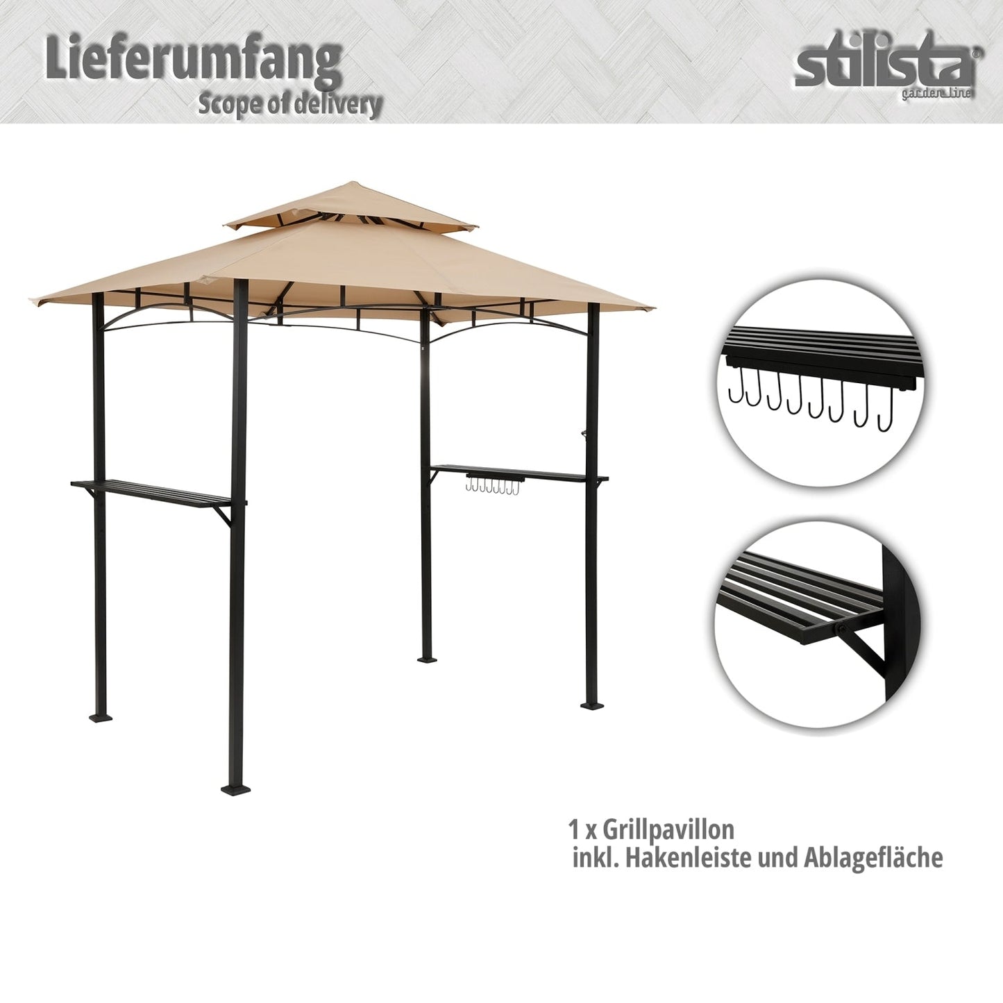 STILISTA BBQ Paviljoen 240 x 150 x 245 cm Beige