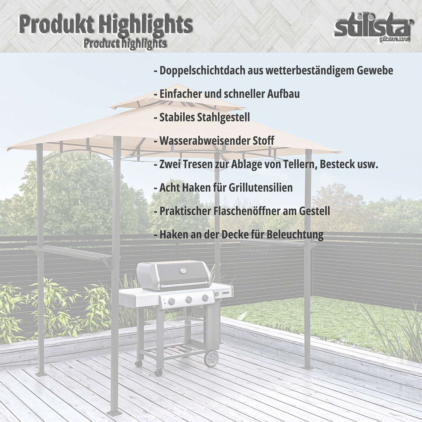 STILISTA BBQ Paviljoen 240 x 150 x 245 cm Beige