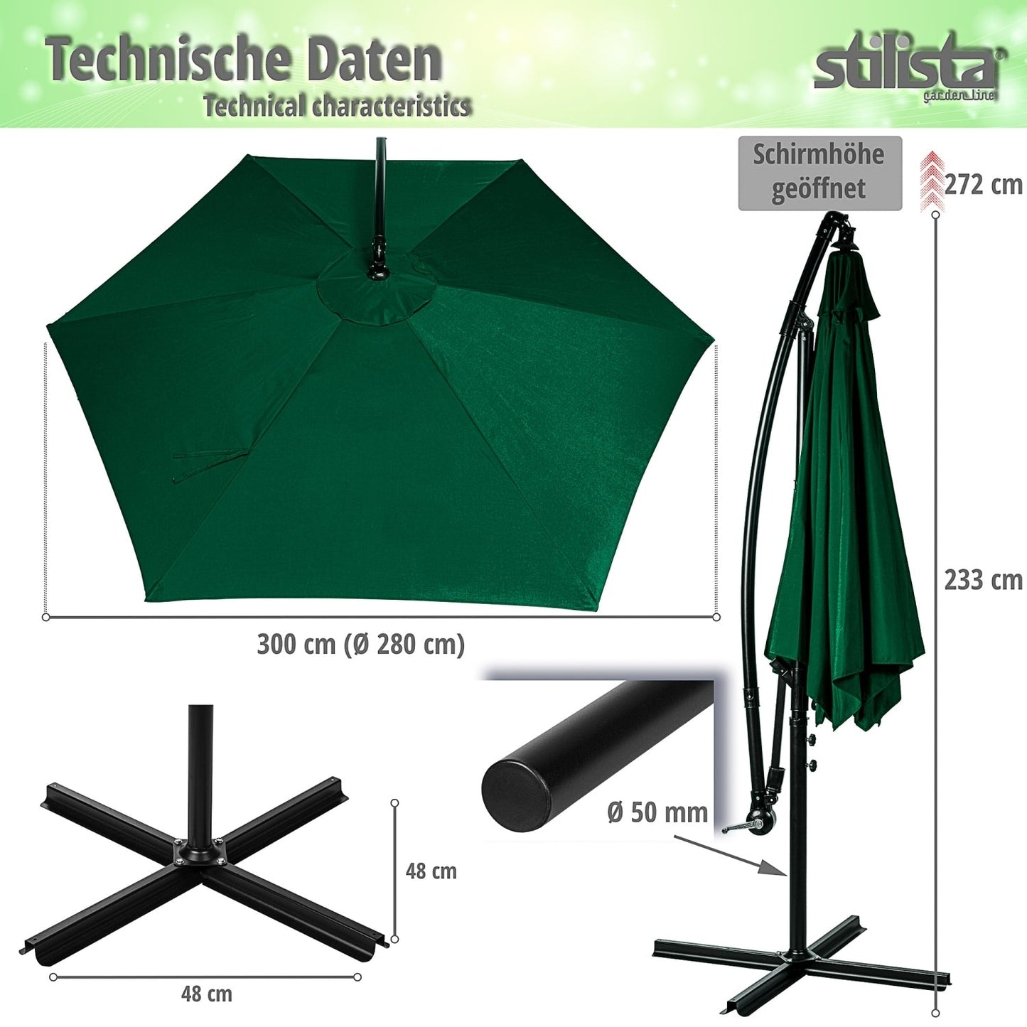 STILISTA Zweefparasol Ø 300 cm Antraciet