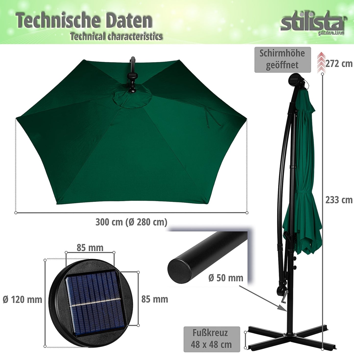 STILISTA Zweefparasol met LED Ø 300 cm Rood