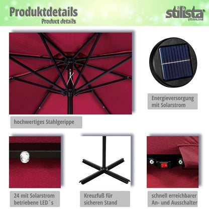 STILISTA Zweefparasol met LED Ø 300 cm Rood