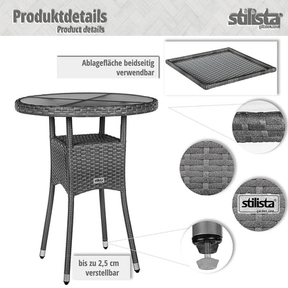 STILISTA Polyrattan Bijzettafel Ø 60 cm Zwart