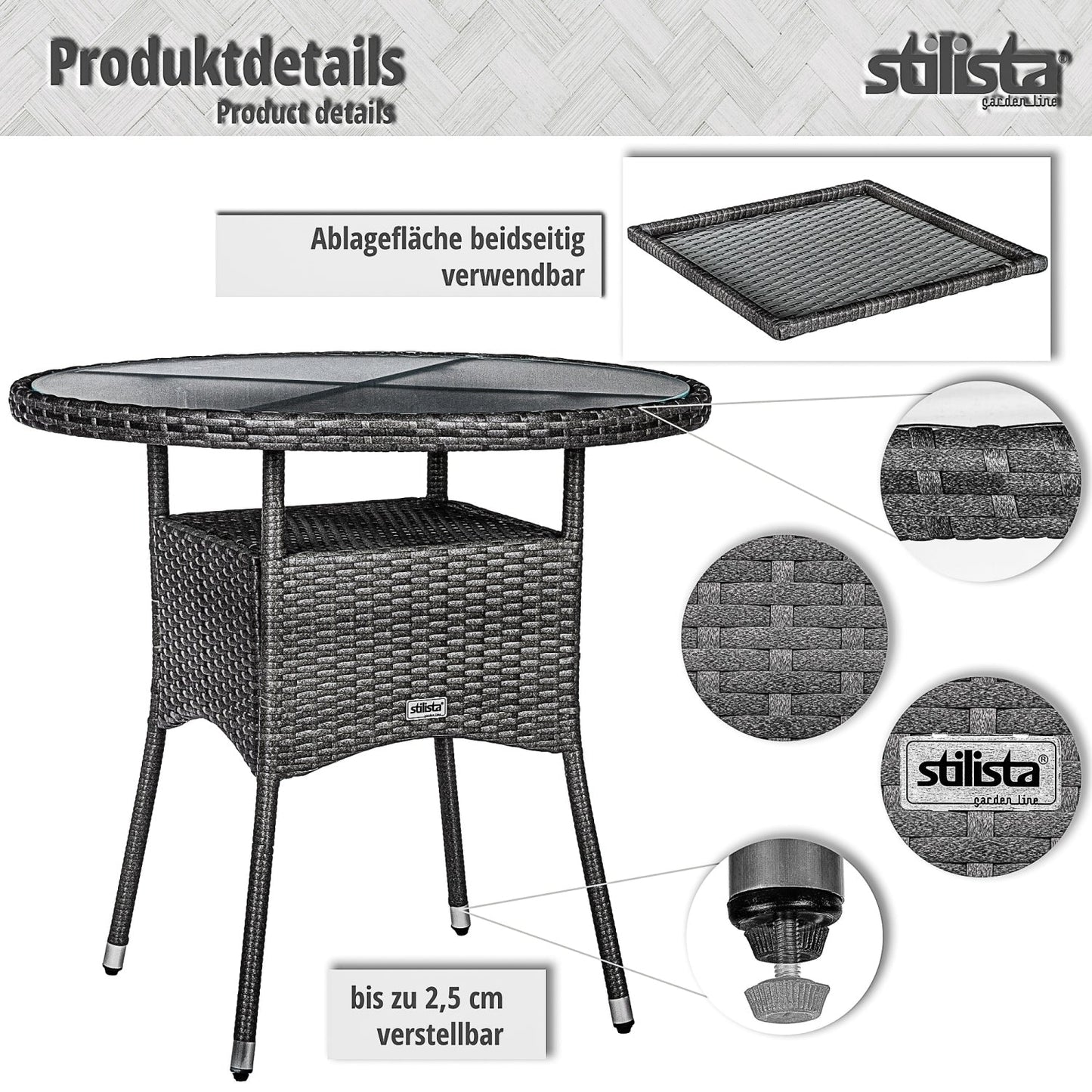 STILISTA Polyrattan Bijzettafel Ø 80 cm Creme