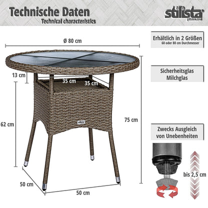 STILISTA Polyrattan Bijzettafel Ø 80 cm Creme