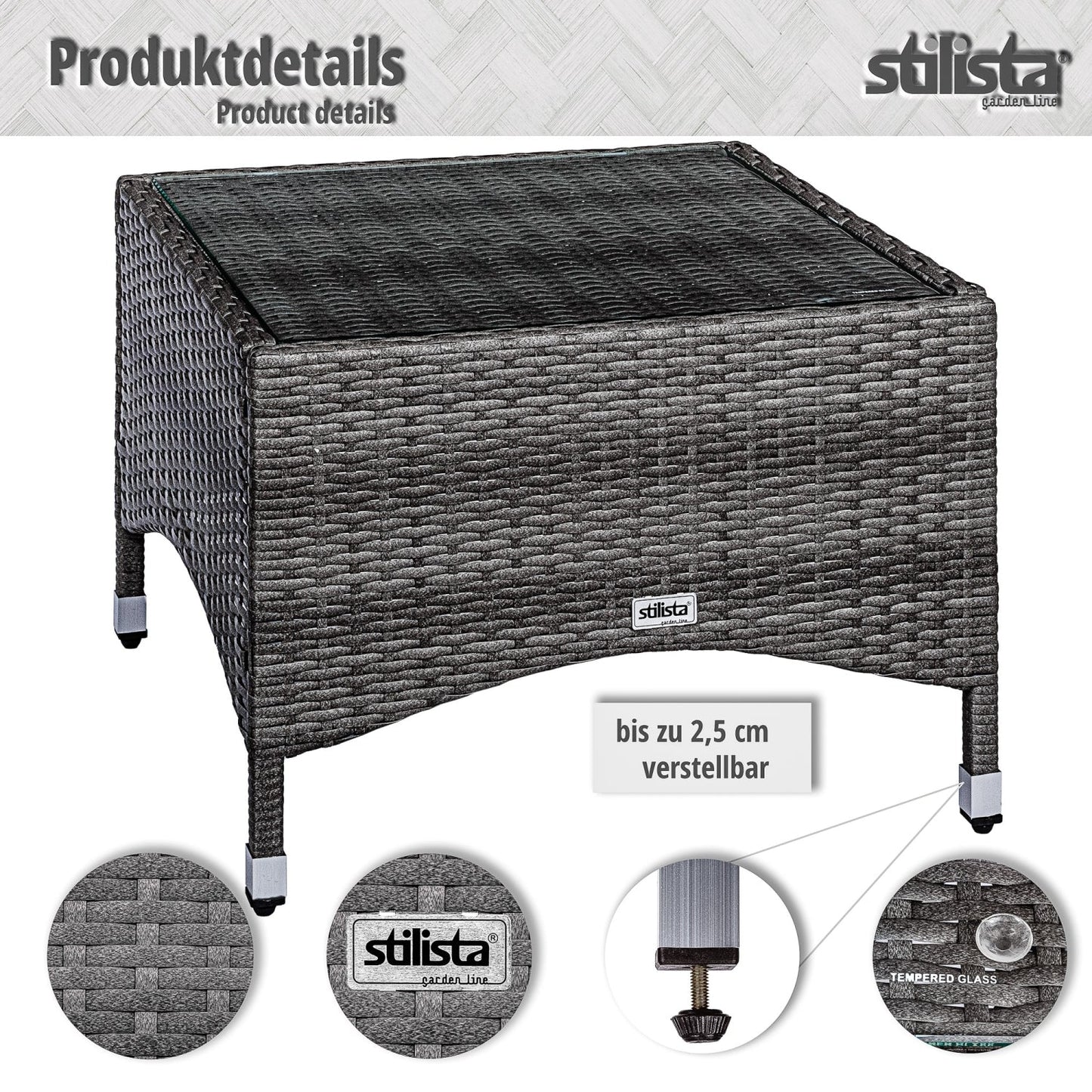 STILISTA Polyrattan Bijzettafel 58 x 58 cm Zwart