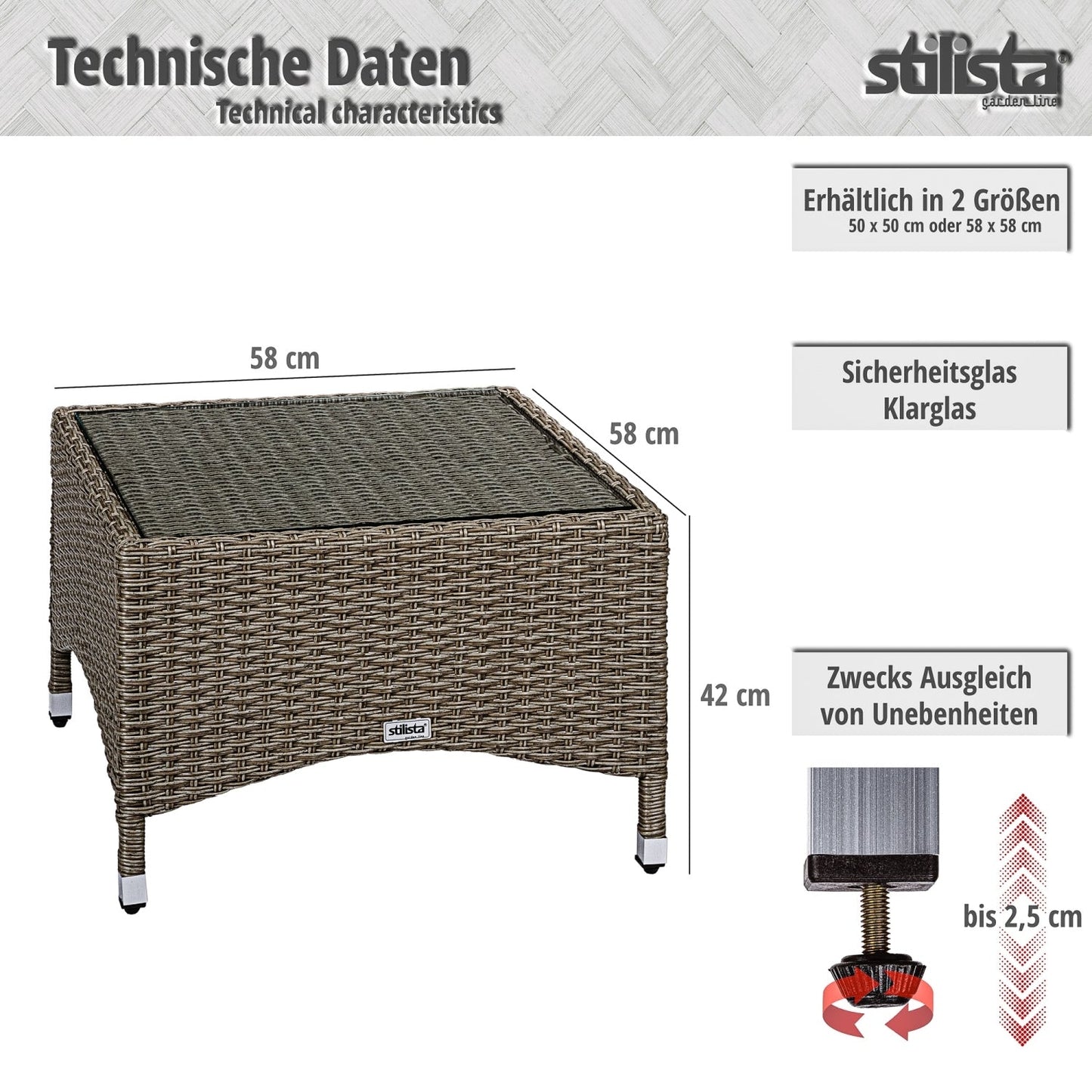 STILISTA Polyrattan Bijzettafel 58 x 58 cm Creme