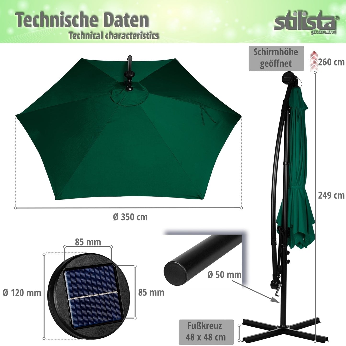 STILISTA Zweefparasol met LED Ø 350 cm Beige