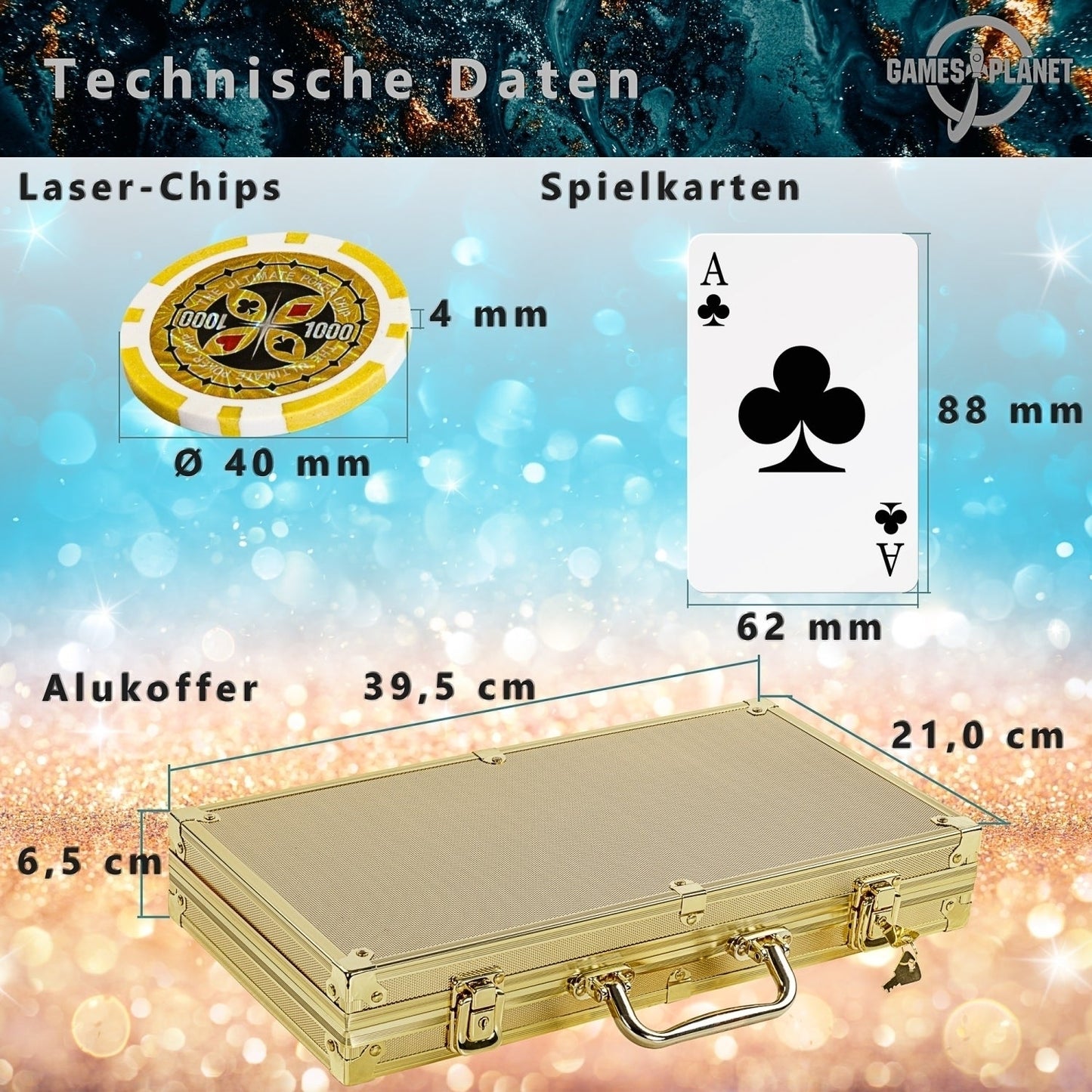 GAMES PLANET Pokerkoffer 300 laser chips Zwart