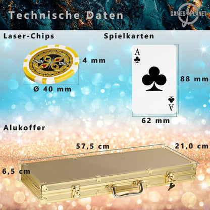 GAMES PLANET Pokerkoffer 500 laser chips Goud