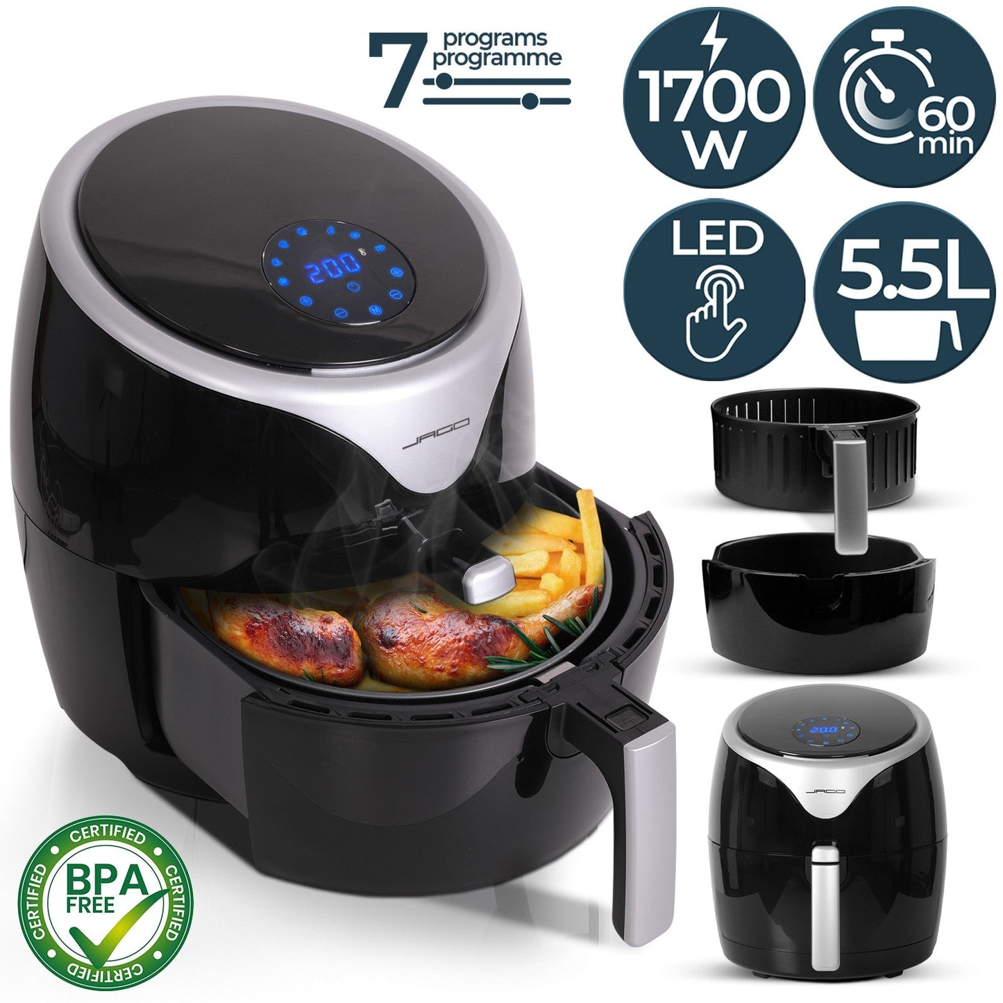 Jago Airfryer 5,5L zwart