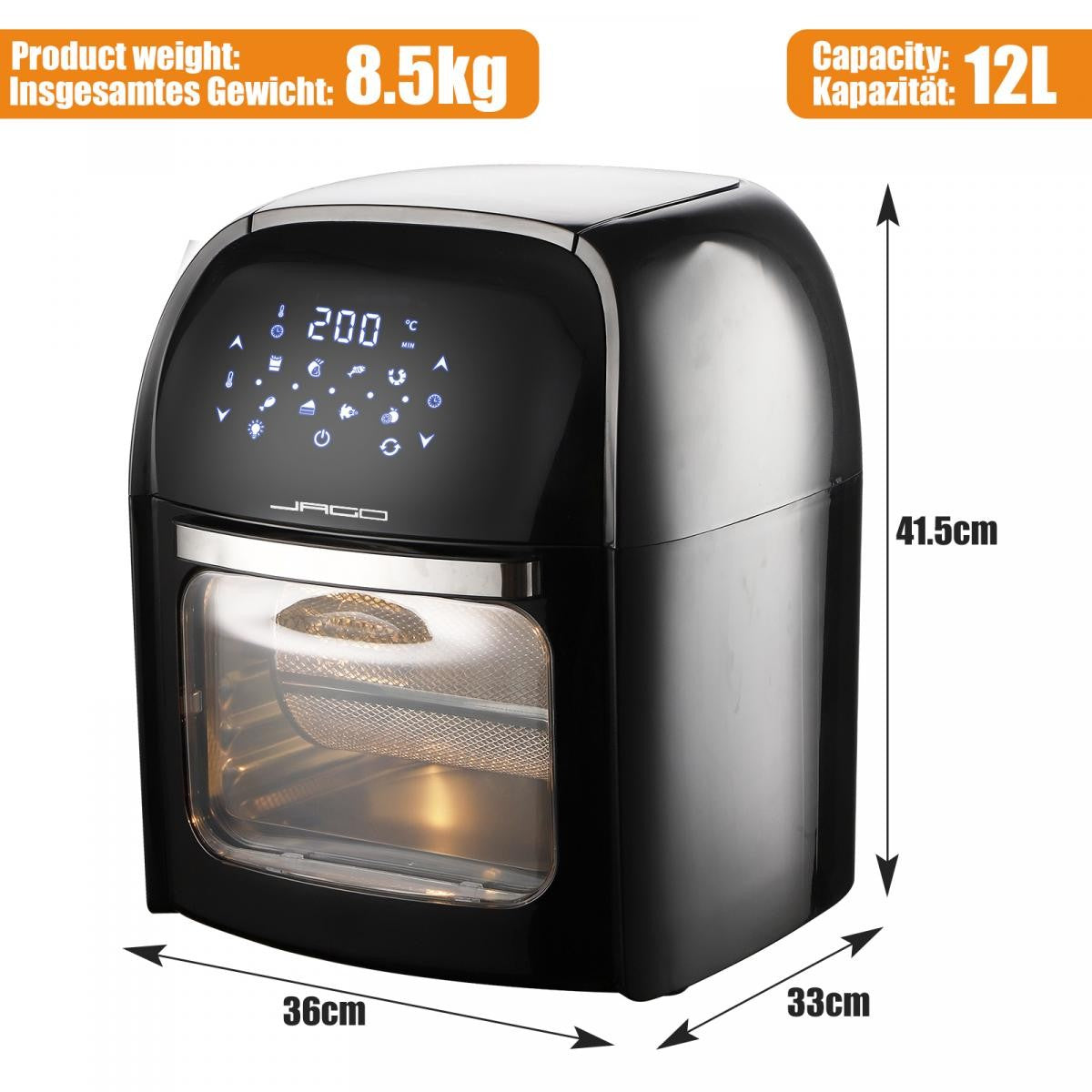 Jago Airfryer 12L zwart