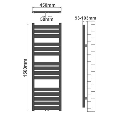 Aquamarin Badkamerradiator Middenaansluiting 150 x 45 x 15 cm Wit