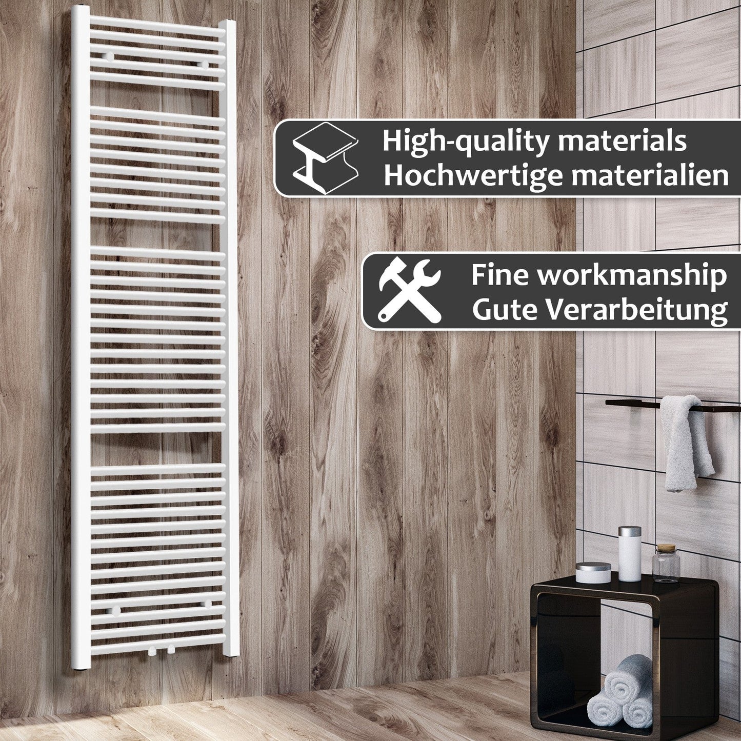 Aquamarin Badkamerradiator Middenaansluiting 180 x 60 x 10 cm Wit