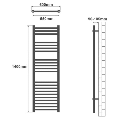 Aquamarin Badkamerradiator Middenaansluiting 180 x 60 x 10 cm Wit