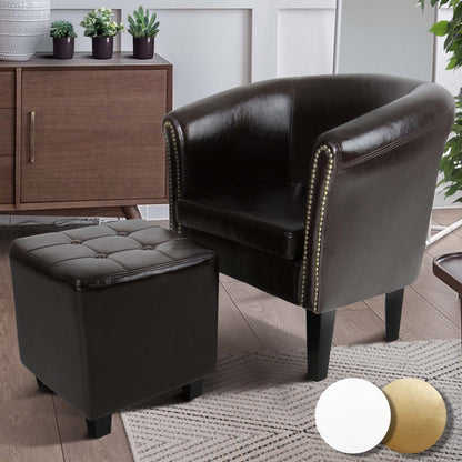 Miadomodo Chesterfield fauteuil kruk bruin decoratieve knopen