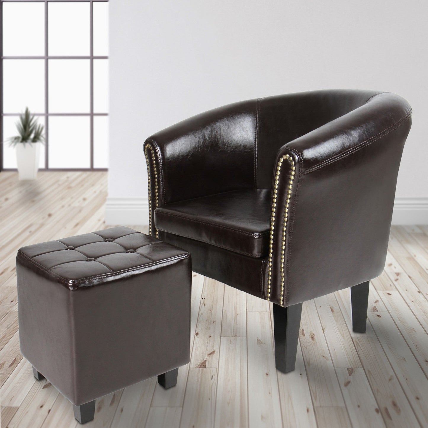 Miadomodo Chesterfield fauteuil kruk bruin decoratieve knopen