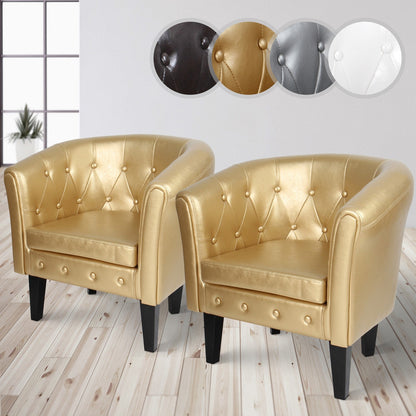 Miadomodo Chesterfield fauteuils set van 2 goud ruitpatroon