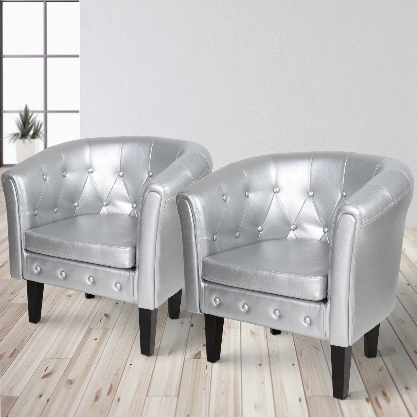 Miadomodo Chesterfield fauteuils set van 2 zilver ruitpatroon