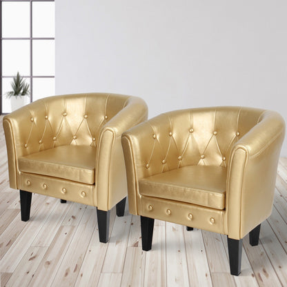 Miadomodo Chesterfield fauteuils set van 2 goud ruitpatroon