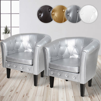 Miadomodo Chesterfield fauteuils set van 2 zilver ruitpatroon