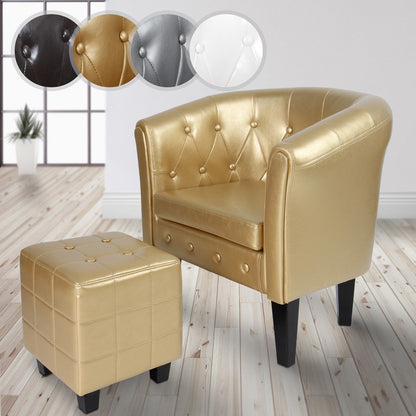 Miadomodo Chesterfield fauteuil kruk goud ruitpatroon