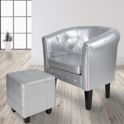 Miadomodo Chesterfield fauteuilkruk zilver ruitpatroon