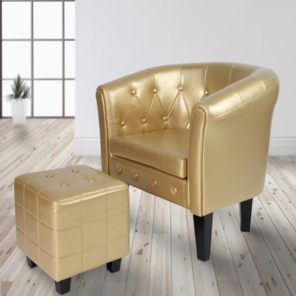 Miadomodo Chesterfield fauteuil kruk goud ruitpatroon