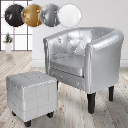 Miadomodo Chesterfield fauteuilkruk zilver ruitpatroon