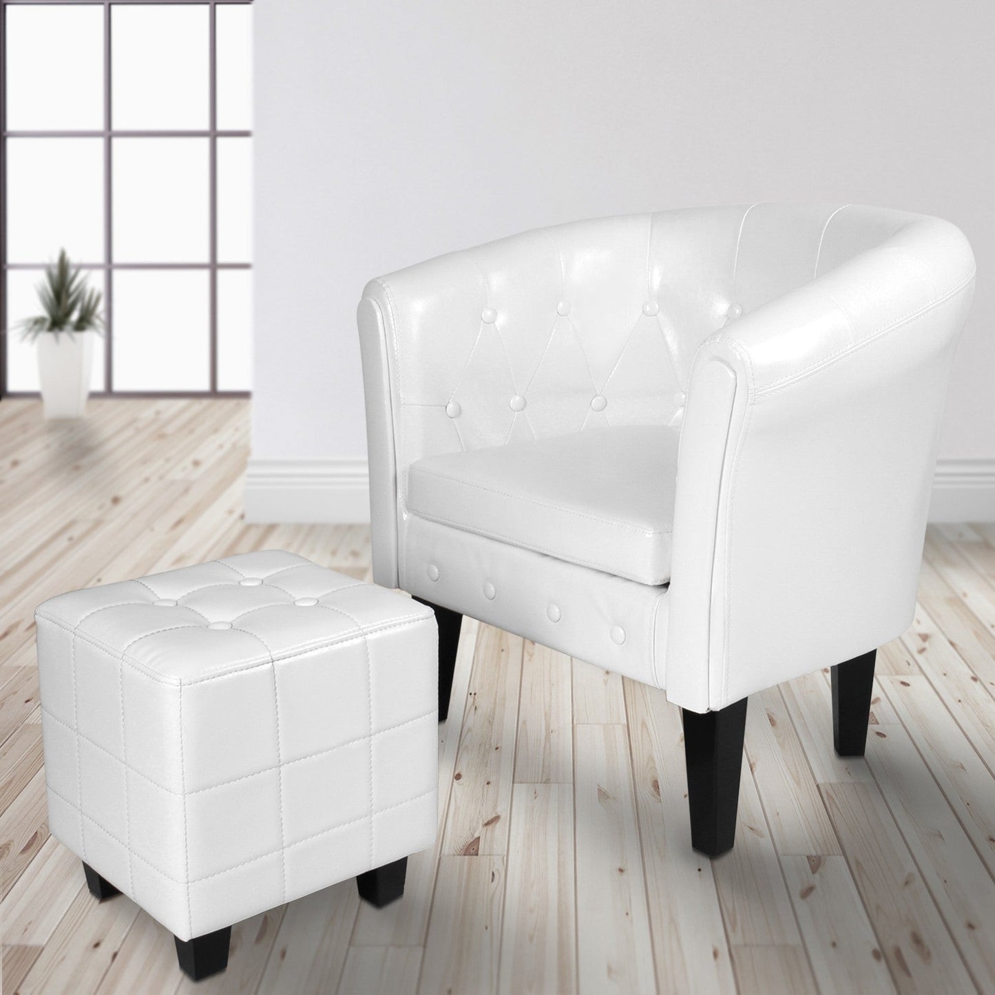 Miadomodo Chesterfield fauteuil kruk wit ruitpatroon