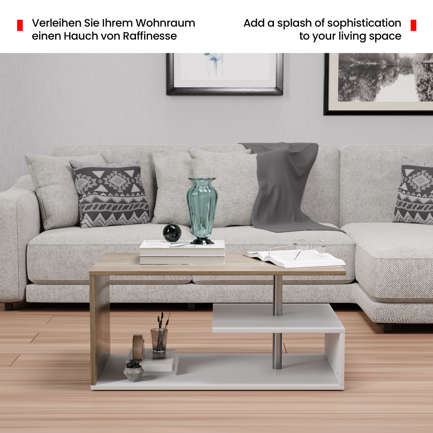 Miadomodo Salontafel - wit/eikenlook