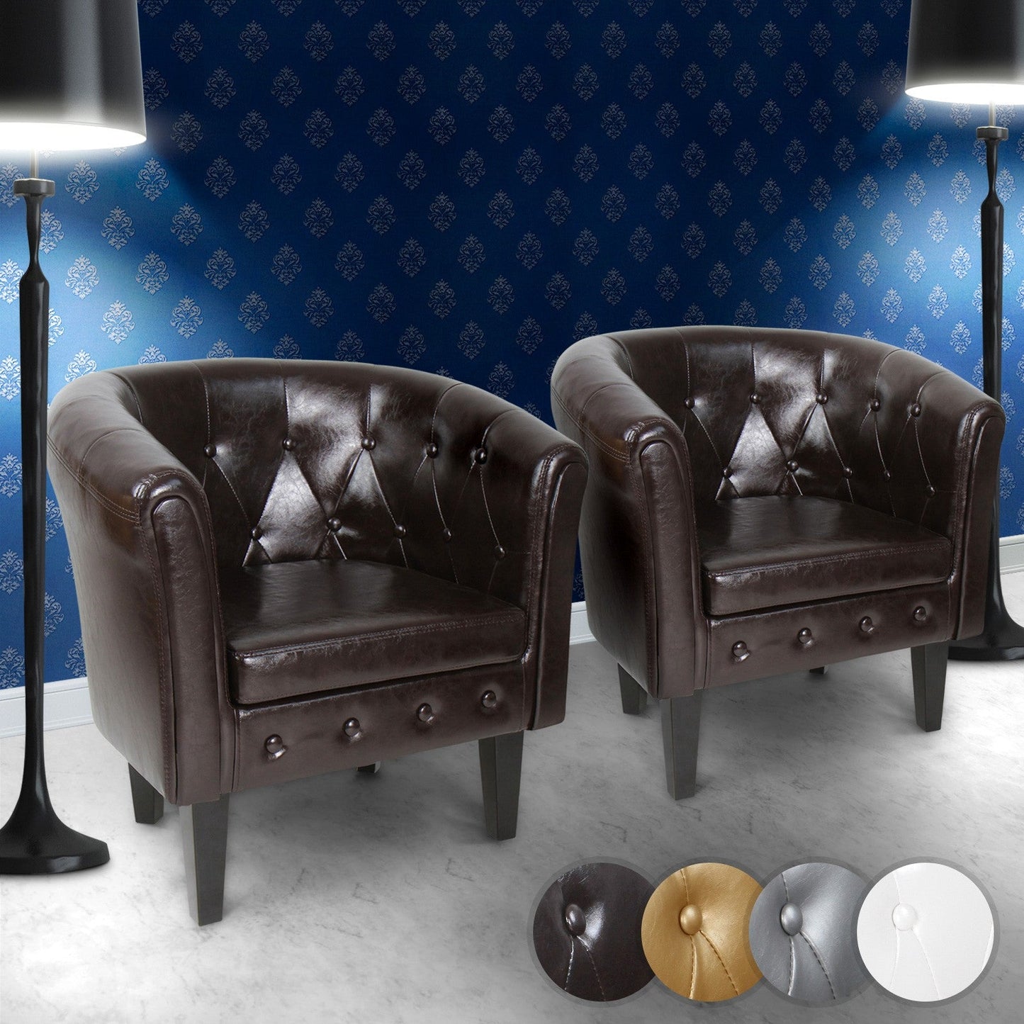 Miadomodo Chesterfield fauteuils set van 2 bruin ruitpatroon