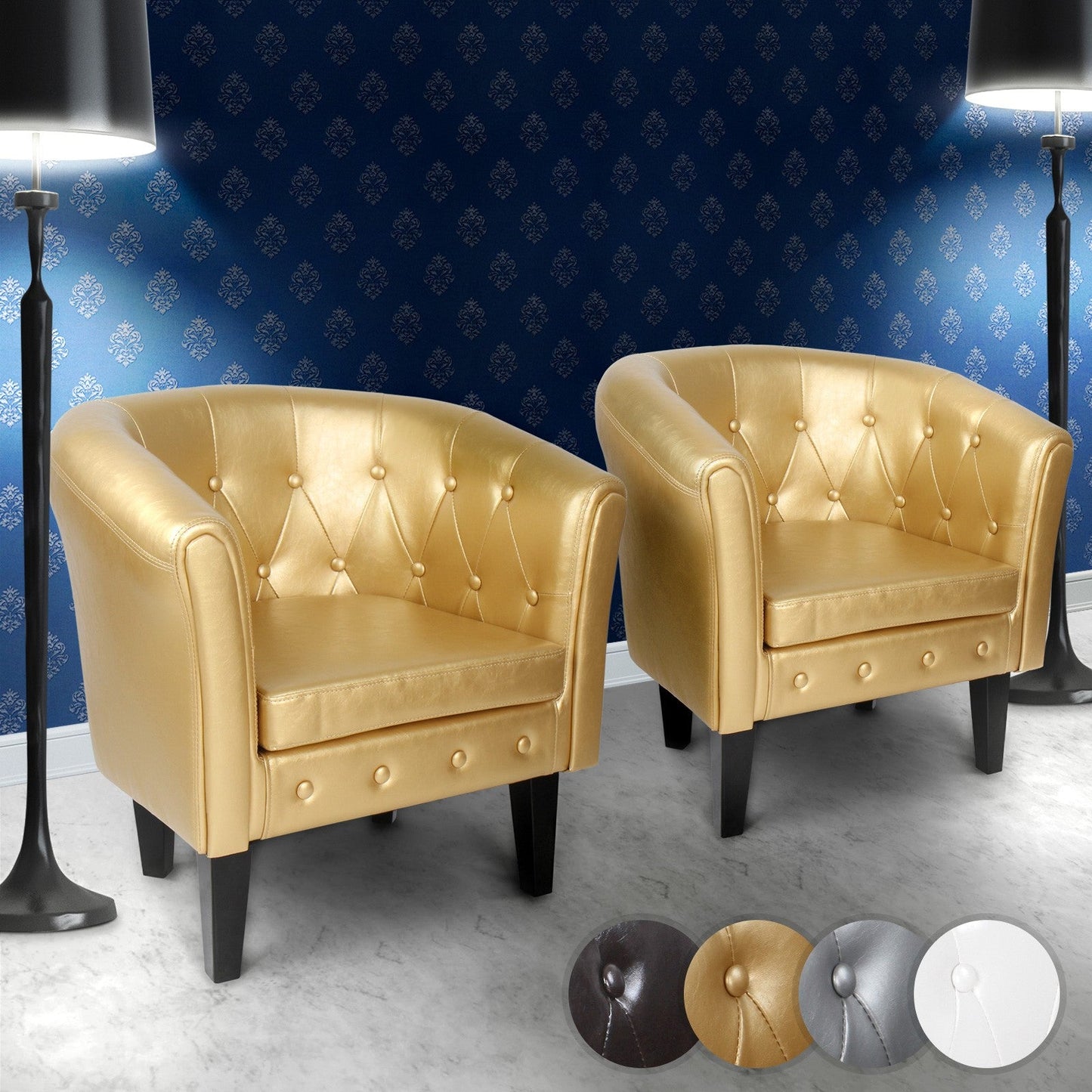 Miadomodo Chesterfield fauteuils set van 2 goud ruitpatroon