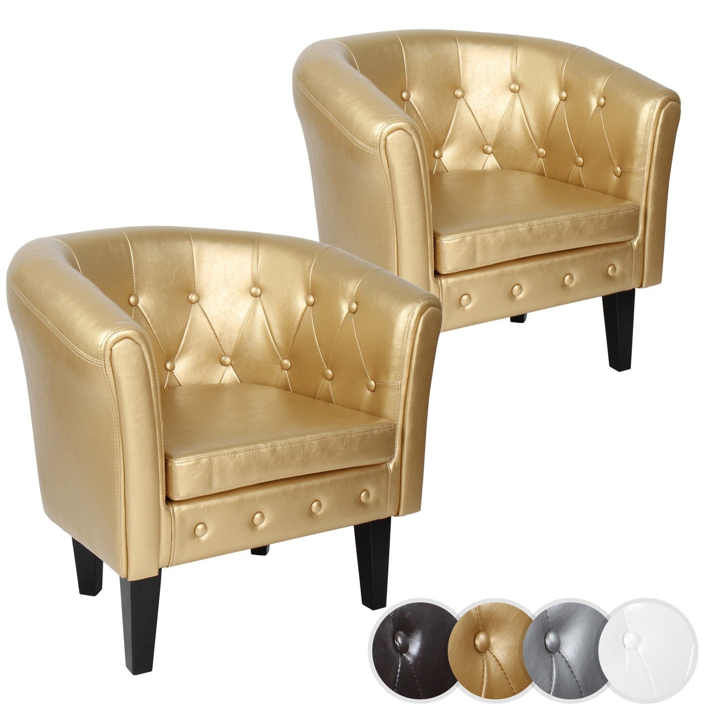 Miadomodo Chesterfield fauteuils set van 2 goud ruitpatroon