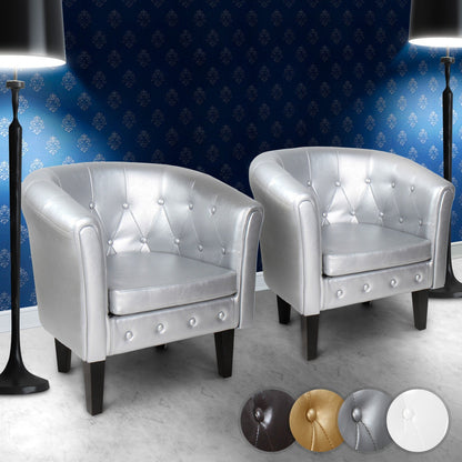 Miadomodo Chesterfield fauteuils set van 2 zilver ruitpatroon