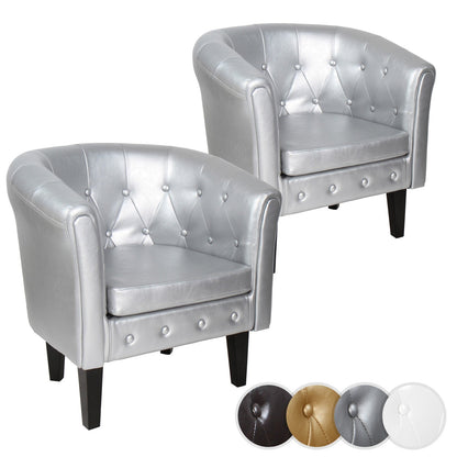 Miadomodo Chesterfield fauteuils set van 2 zilver ruitpatroon