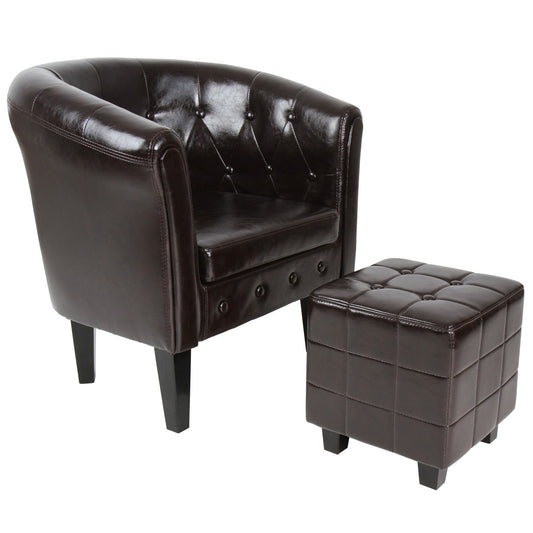 Miadomodo Chesterfield fauteuil kruk bruin ruitpatroon