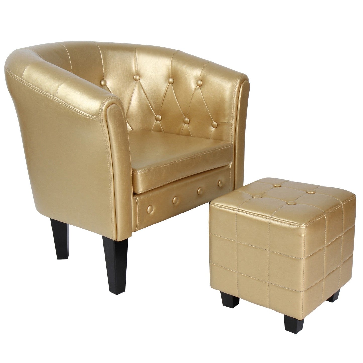 Miadomodo Chesterfield fauteuil kruk goud ruitpatroon