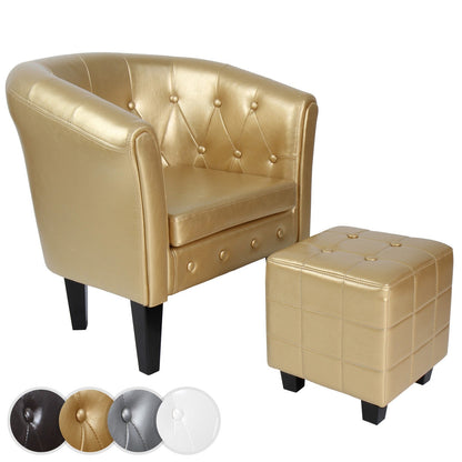 Miadomodo Chesterfield fauteuil kruk goud ruitpatroon