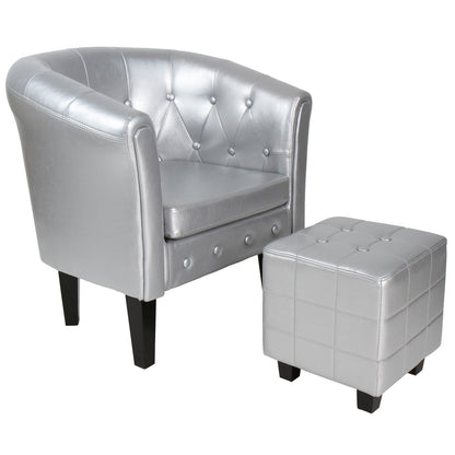 Miadomodo Chesterfield fauteuilkruk zilver ruitpatroon