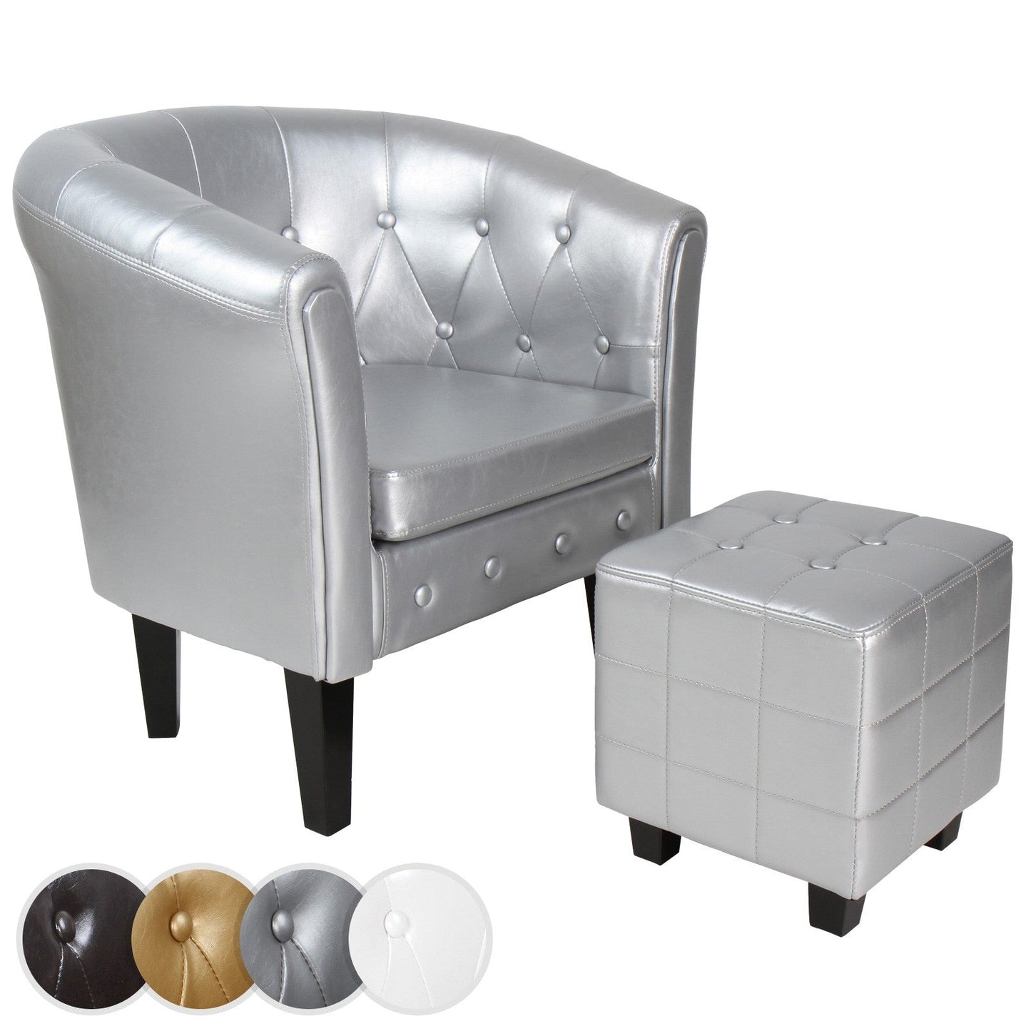 Miadomodo Chesterfield fauteuilkruk zilver ruitpatroon