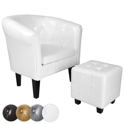 Miadomodo Chesterfield fauteuil kruk wit ruitpatroon