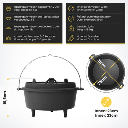 BBQ Chief Dutch Oven Braadpan 4,2 L met voetjes