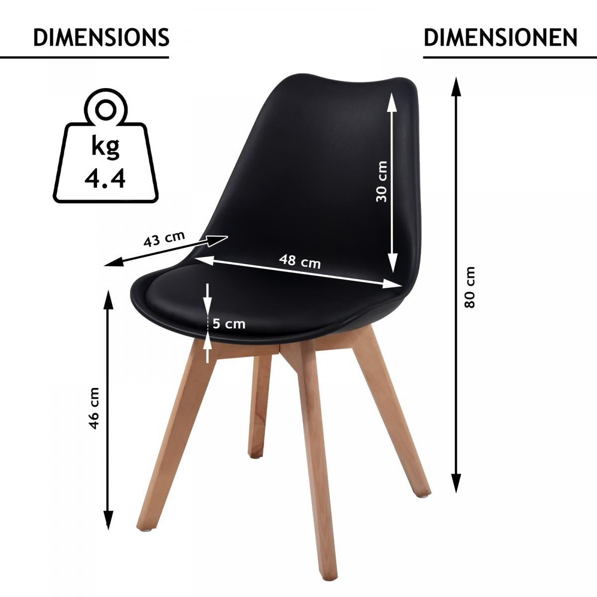 Miadomodo Kuipstoelen Zwart Set van 8