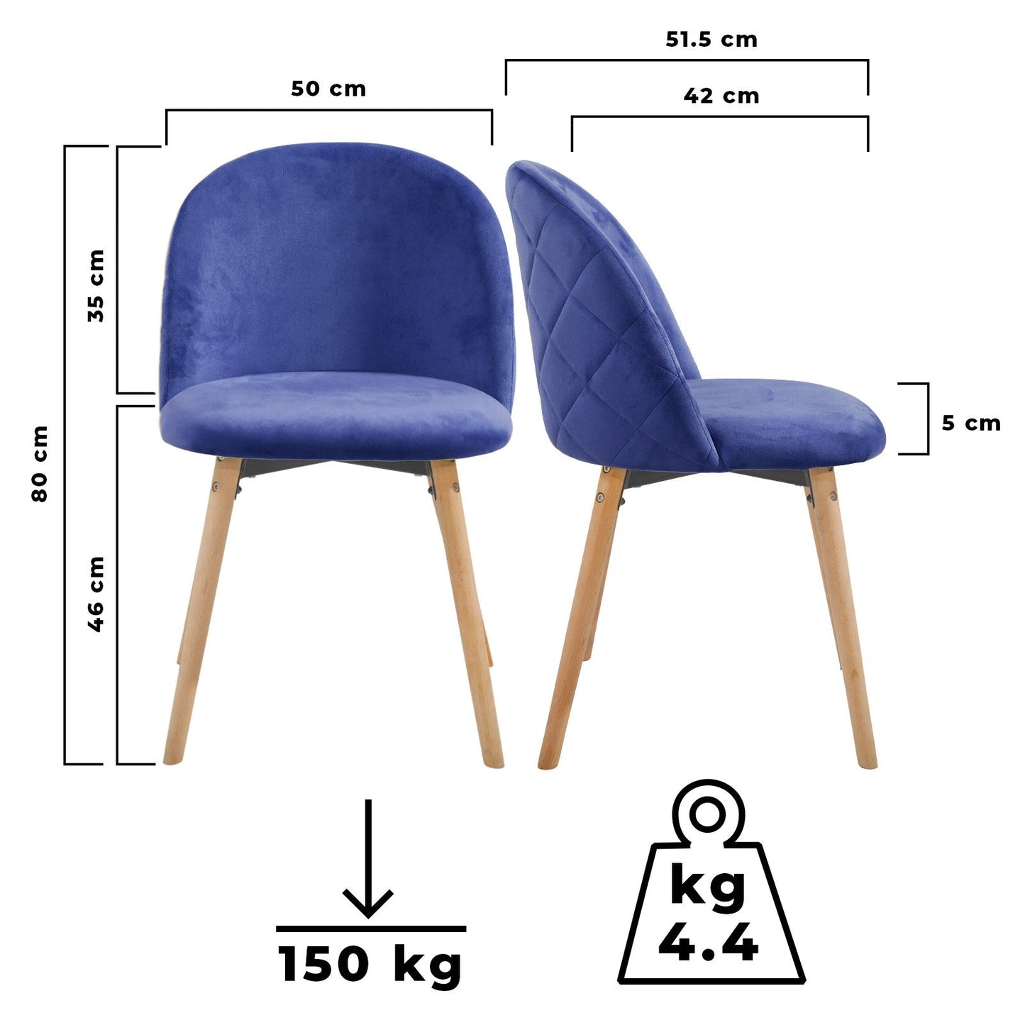 Miadomodo Eetkamerstoelen Blauw Set van 2